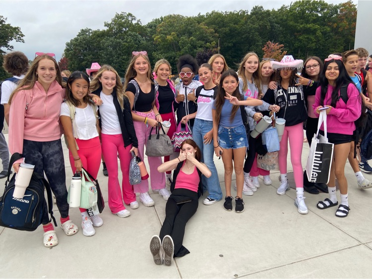 group of students in Barbie attire 